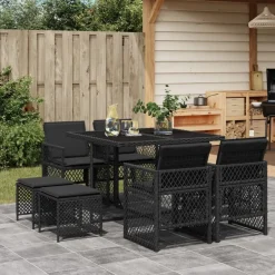 vidaXL Muebles De Jardín-Set de comedor de jardín 9 pzas y cojines ratán sintético