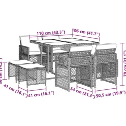 vidaXL Muebles De Jardín-Set de comedor de jardín 9 pzas y cojines ratán sintético