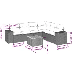 vidaXL Set de comedor de jardín 7 pzas y cojines ratán sintético negro Negro y crema Sale