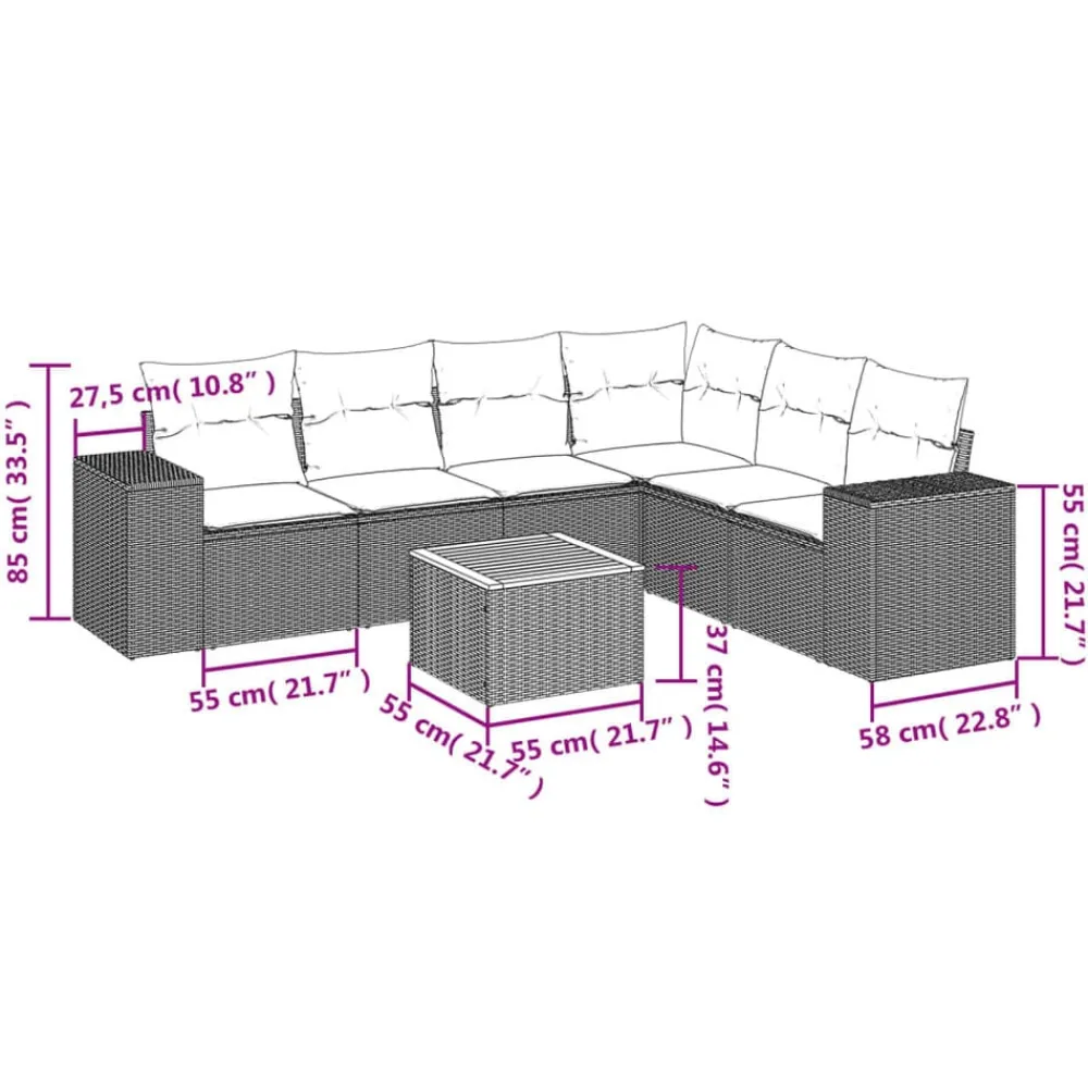 vidaXL Set de comedor de jardín 7 pzas y cojines ratán sintético negro Negro y crema Sale
