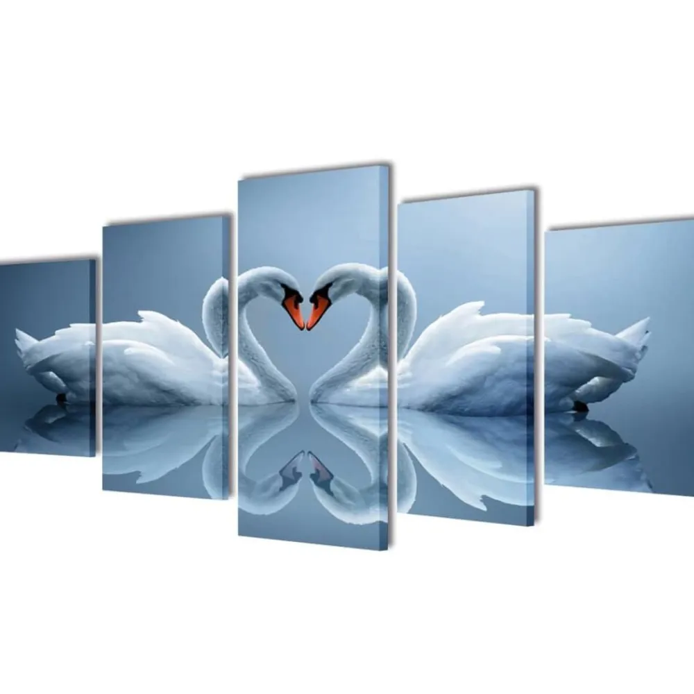 vidaXL Decoración-Set de cuadros en lienzo canvas cisne 100x50 cm