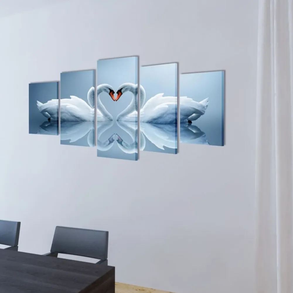vidaXL Decoración-Set de cuadros en lienzo canvas cisne 100x50 cm
