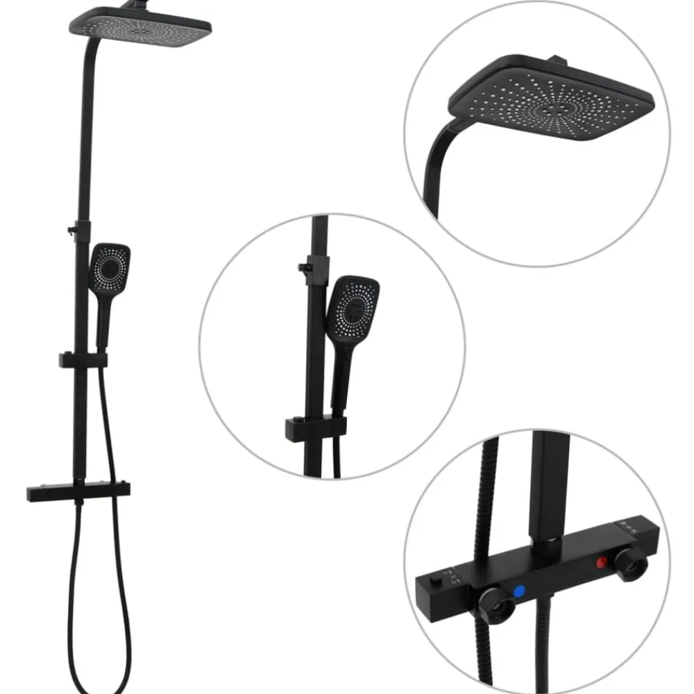vidaXL Fontanería-Set de ducha de doble cabezal con mezclador y flexo latón negro