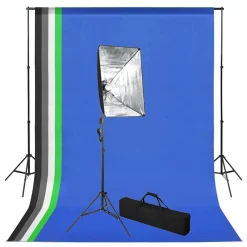 vidaXL Cámaras Y Objetivos-Set de estudio fotográfico con telón de fondo e iluminación softbox