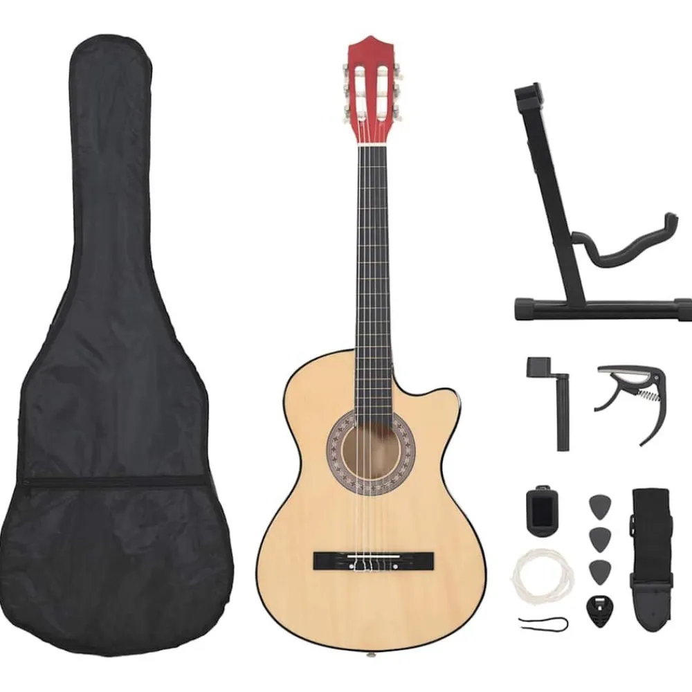 vidaXL Set de guitarra acústica 12 piezas con cutaway 6 cuerdas 38" Marrón claro Hot