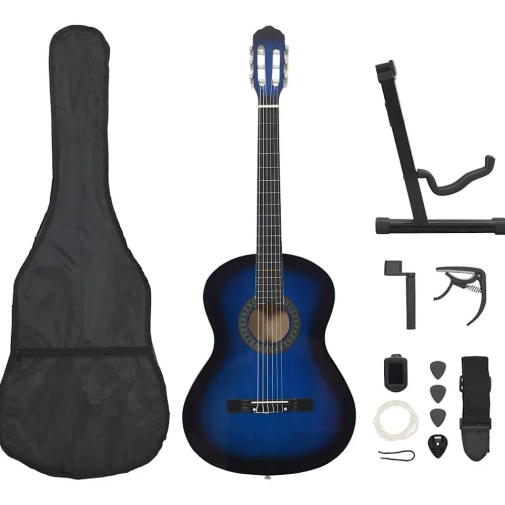 vidaXL Set de guitarra clásica para principiante 12 pzas 4/4 39" Azul Hot