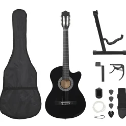 vidaXL Set de guitarra clásica occidental 12 pzas 6 cuerdas negra 38" Negro Discount