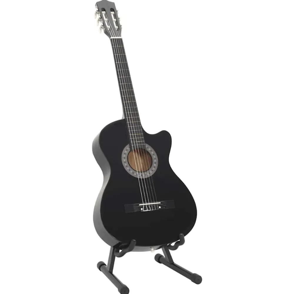 vidaXL Set de guitarra clásica occidental 12 pzas 6 cuerdas negra 38" Negro Discount