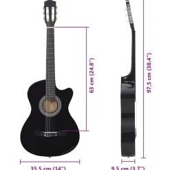 vidaXL Set de guitarra clásica occidental 12 pzas 6 cuerdas negra 38