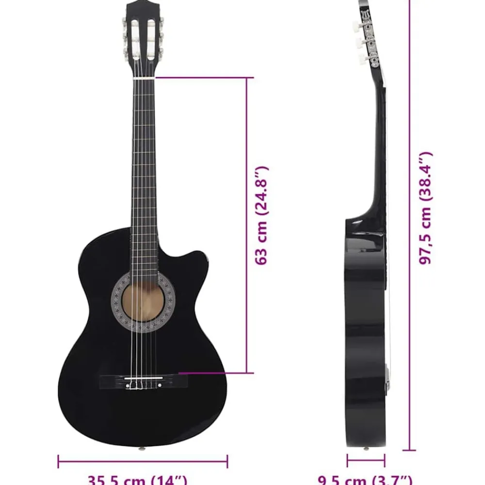 vidaXL Set de guitarra clásica occidental 12 pzas 6 cuerdas negra 38" Negro Discount