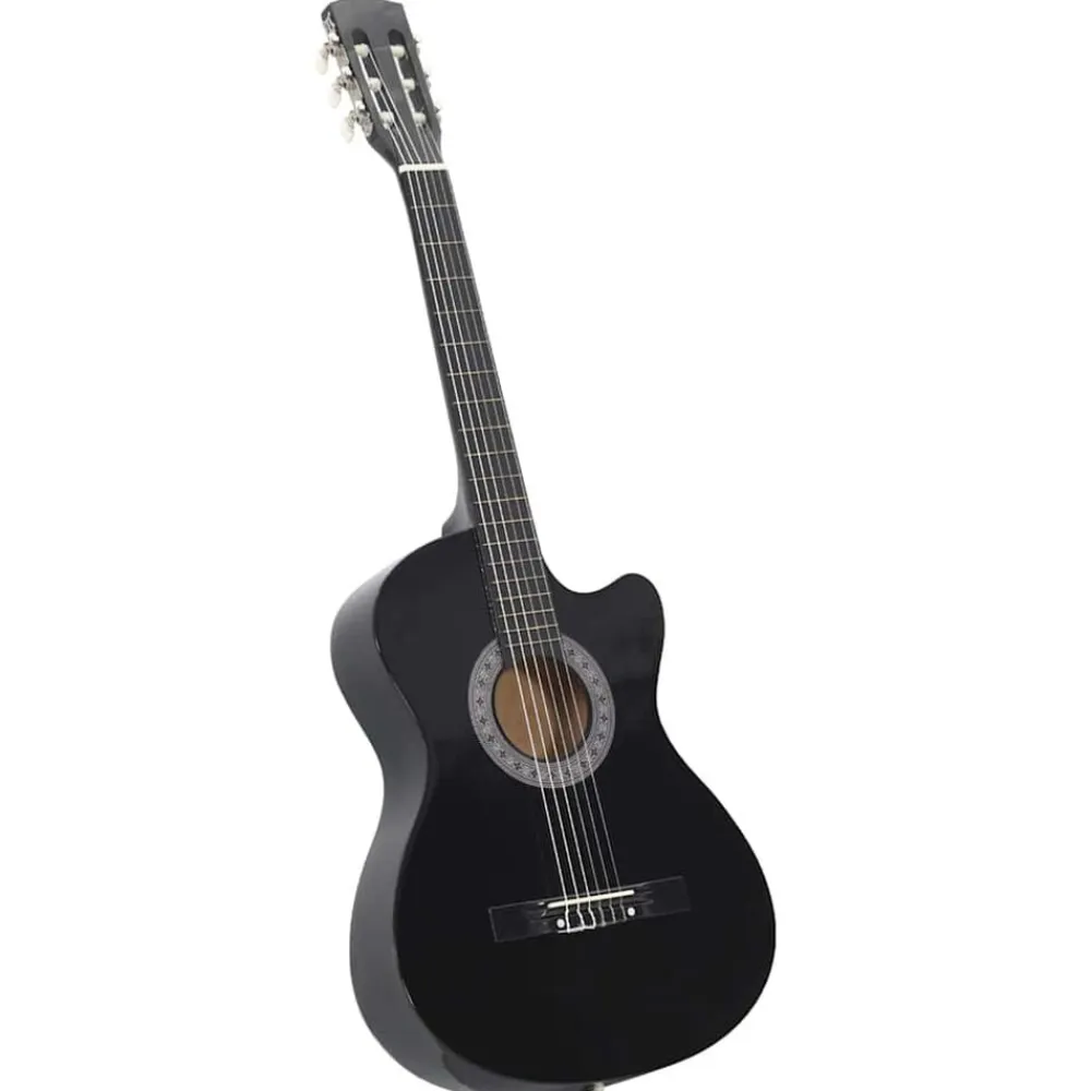vidaXL Set de guitarra clásica occidental 12 pzas 6 cuerdas negra 38" Negro Discount