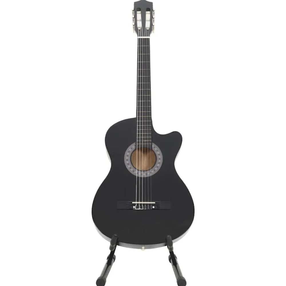 vidaXL Set de guitarra clásica occidental 12 pzas 6 cuerdas negra 38" Negro Discount