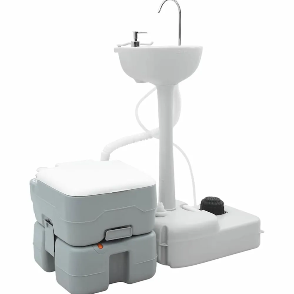 vidaXL Actividades Al Aire Libre-Set de Inodoro para Camping 2 pcs Gris 50,5 x 33 x 103 cm