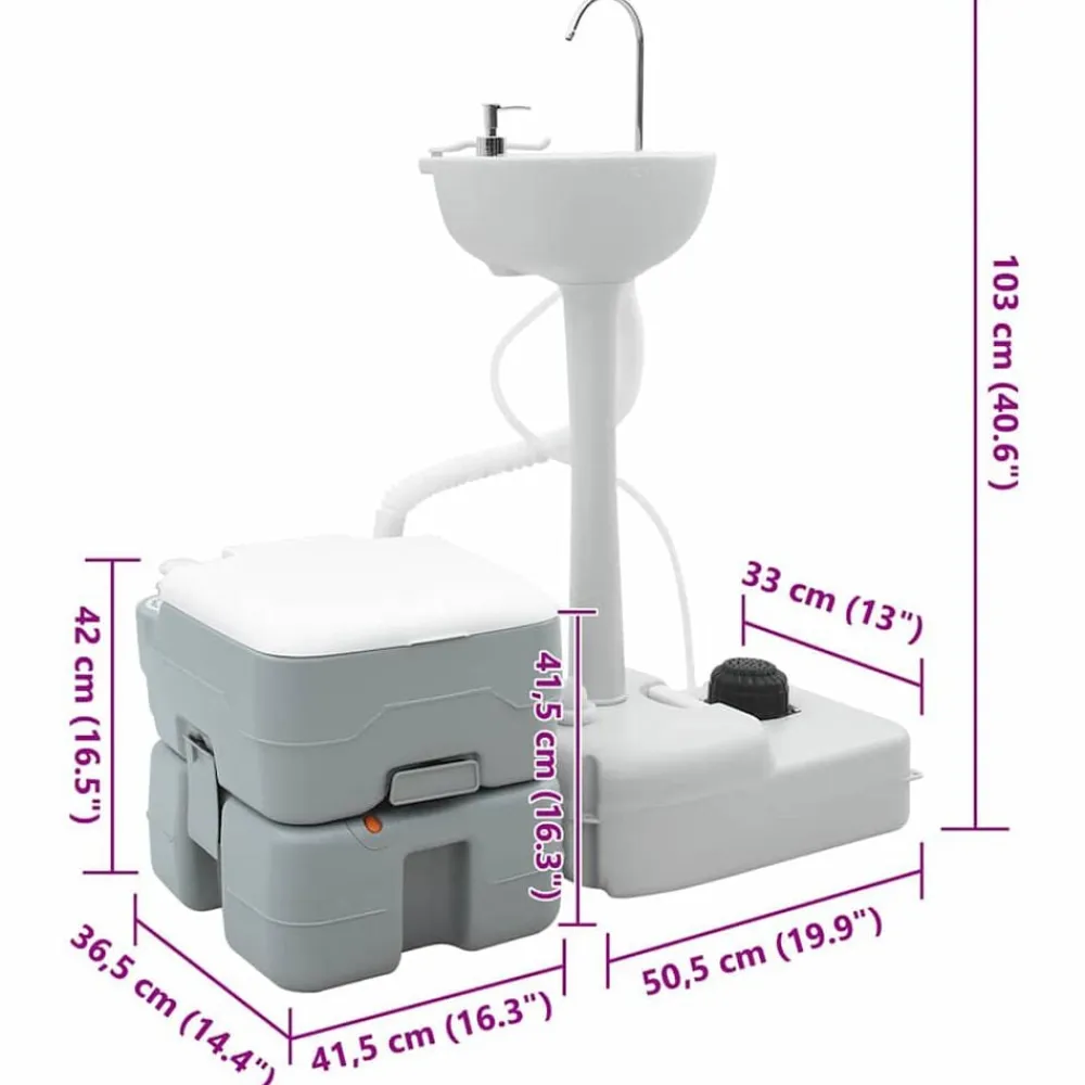 vidaXL Actividades Al Aire Libre-Set de Inodoro para Camping 2 pcs Gris 50,5 x 33 x 103 cm