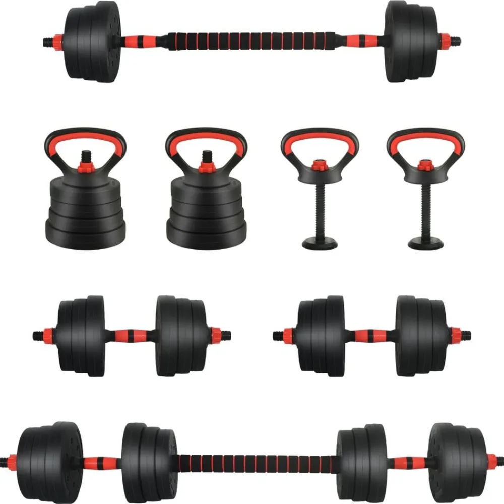 vidaXL Set de Mancuernas, Barra y Kettlebell 4 en 1 20kg 20kg Negro y rojo Clearance