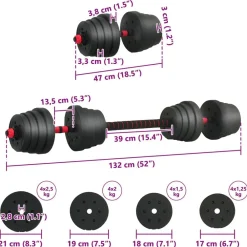 vidaXL Fitness Y Musculación-Set de Mancuernas y Barra de 2 en 1 30kg 30kg
