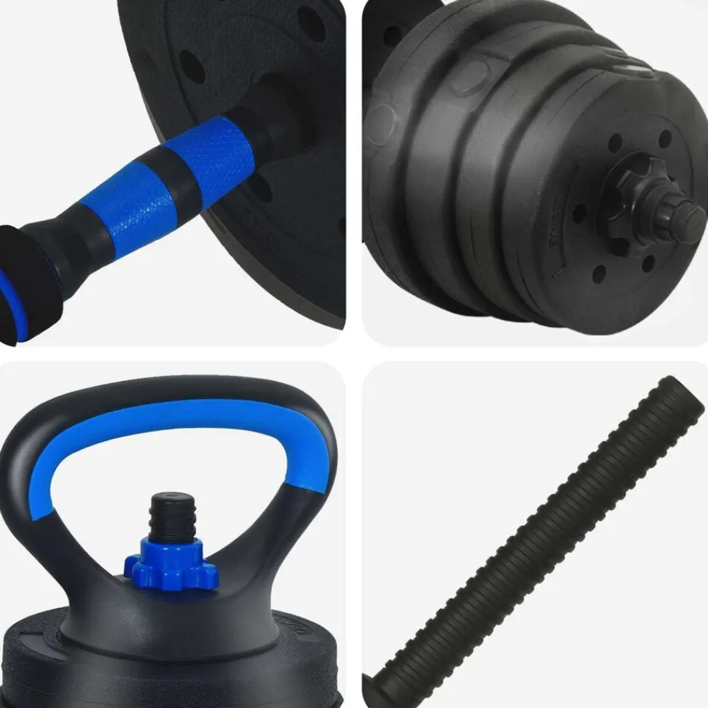 vidaXL Fitness Y Musculación-Set de Mancuernas, Barra y Kettlebell 4 en 1 30kg 30kg