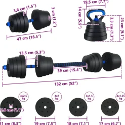 vidaXL Fitness Y Musculación-Set de Mancuernas, Barra y Kettlebell 4 en 1 30kg 30kg