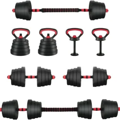 vidaXL Fitness Y Musculación-Set de Mancuernas, Barra y Kettlebell 4 en 1 30kg 30kg