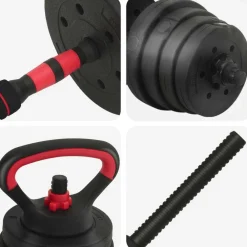 vidaXL Fitness Y Musculación-Set de Mancuernas, Barra y Kettlebell 4 en 1 30kg 30kg