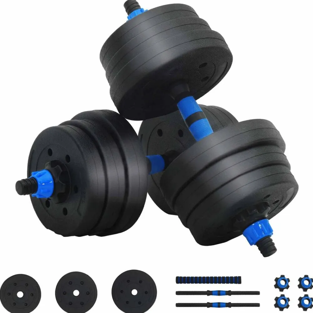 vidaXL Set de Mancuernas y Barra de 2 en 1 20kg 20kg Negro y azul Clearance
