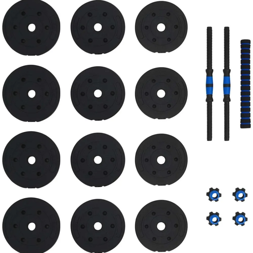vidaXL Set de Mancuernas y Barra de 2 en 1 20kg 20kg Negro y azul Clearance