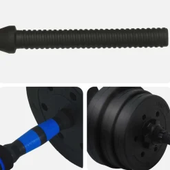 vidaXL Set de Mancuernas y Barra de 2 en 1 20kg 20kg Negro y azul Clearance