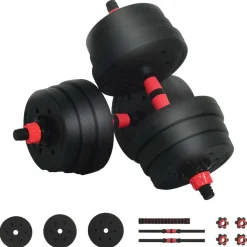 vidaXL Set de Mancuernas y Barra de 2 en 1 20kg 20kg Negro y rojo Online