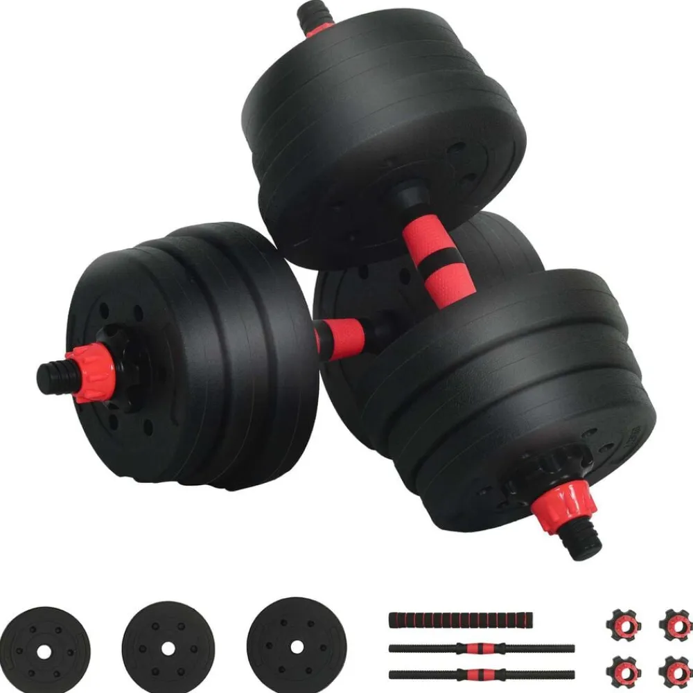 vidaXL Set de Mancuernas y Barra de 2 en 1 20kg 20kg Negro y rojo Online