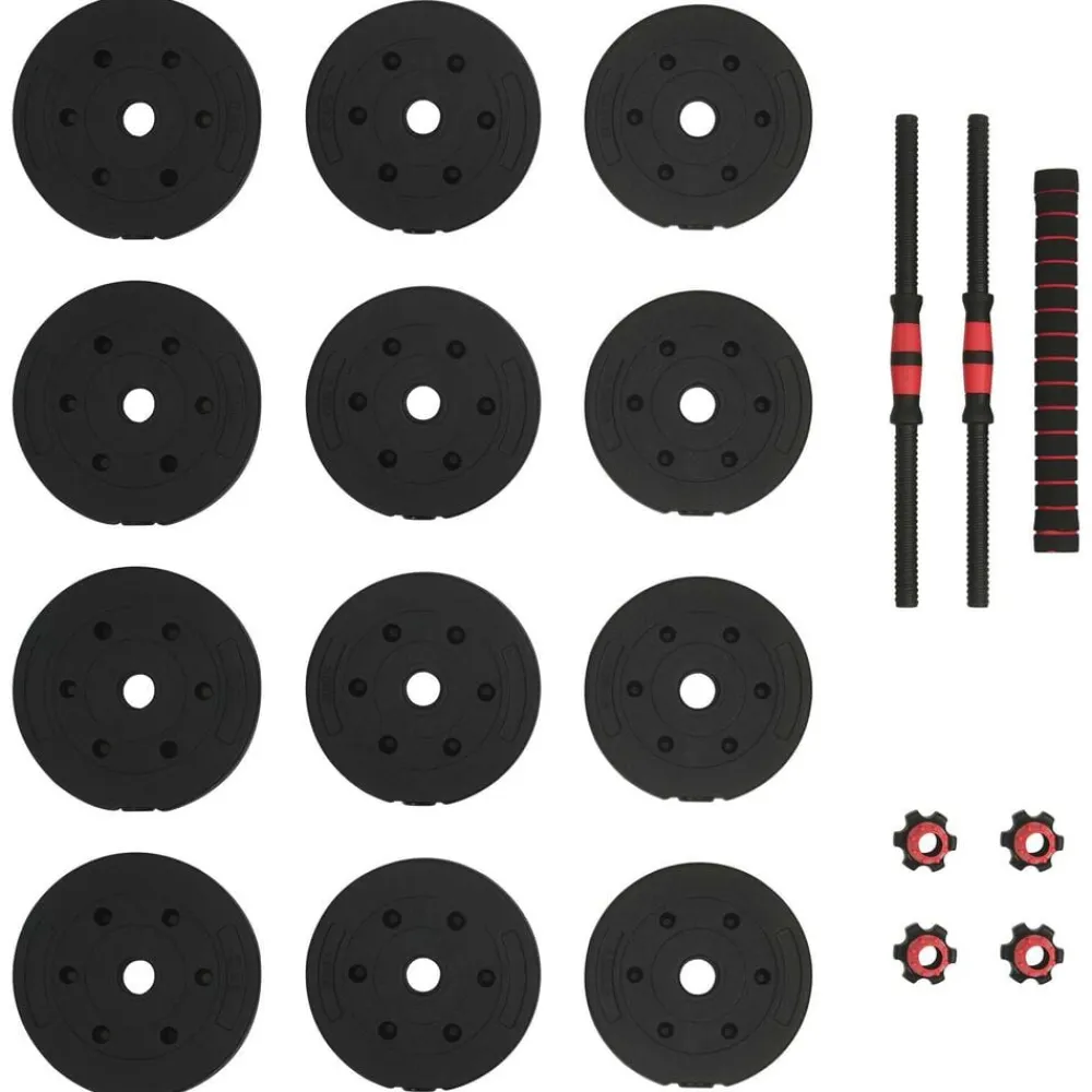 vidaXL Set de Mancuernas y Barra de 2 en 1 20kg 20kg Negro y rojo Online