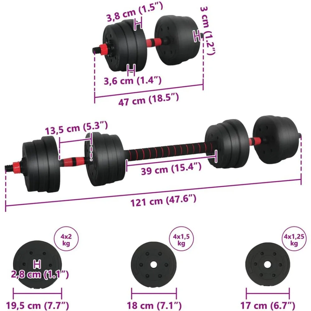 vidaXL Set de Mancuernas y Barra de 2 en 1 20kg 20kg Negro y rojo Online