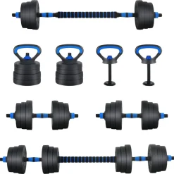 vidaXL Set de Mancuernas, Barra y Kettlebell 4 en 1 20kg 20kg Negro y azul Sale