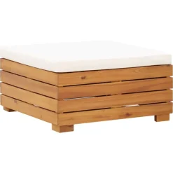 vidaXL Muebles De Jardín-Set de mesa y reposapiés de jardín cojín madera maciza acacia