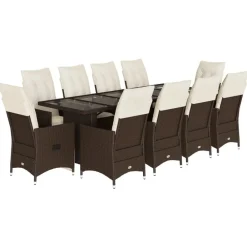 vidaXL Muebles De Jardín-Set de mesa y sillas de jardín 11 pzs y cojines ratán PE marrón