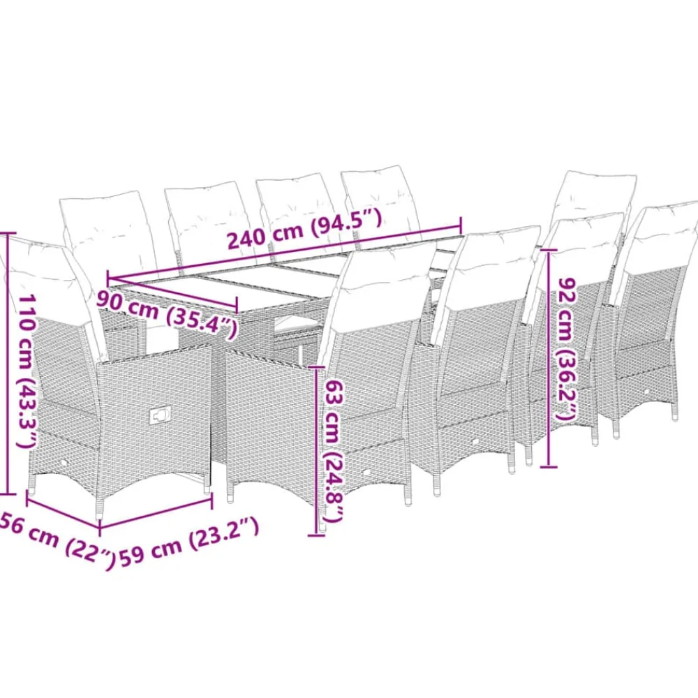 vidaXL Muebles De Jardín-Set de mesa y sillas de jardín 11 pzs y cojines ratán PE marrón