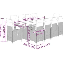 vidaXL Set de mesa y sillas de jardín 11 pzas y cojines ratán PE Beige Hot