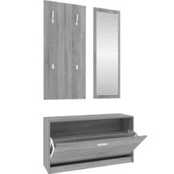 vidaXL Set de mueble zapatero 3 en 1 madera contrachapada Gris sonoma Sale