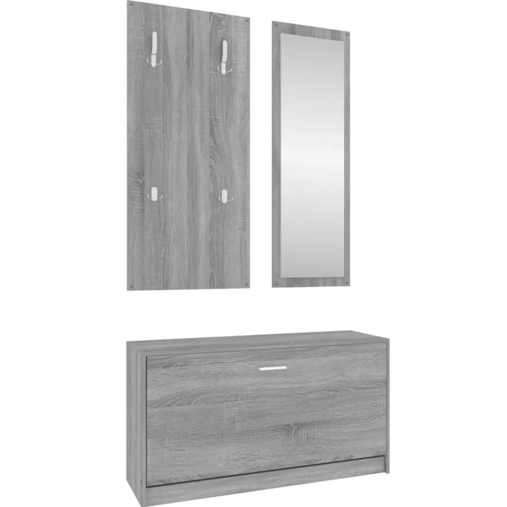vidaXL Set de mueble zapatero 3 en 1 madera contrachapada Gris sonoma Sale