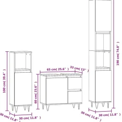 vidaXL Set de muebles baño 3 pzas madera contrachapada Roble ahumado New