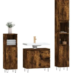 vidaXL Set de muebles baño 3 pzas madera contrachapada Roble ahumado New