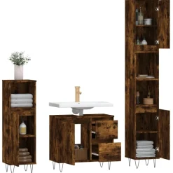 vidaXL Set de muebles baño 3 pzas madera contrachapada Roble ahumado New
