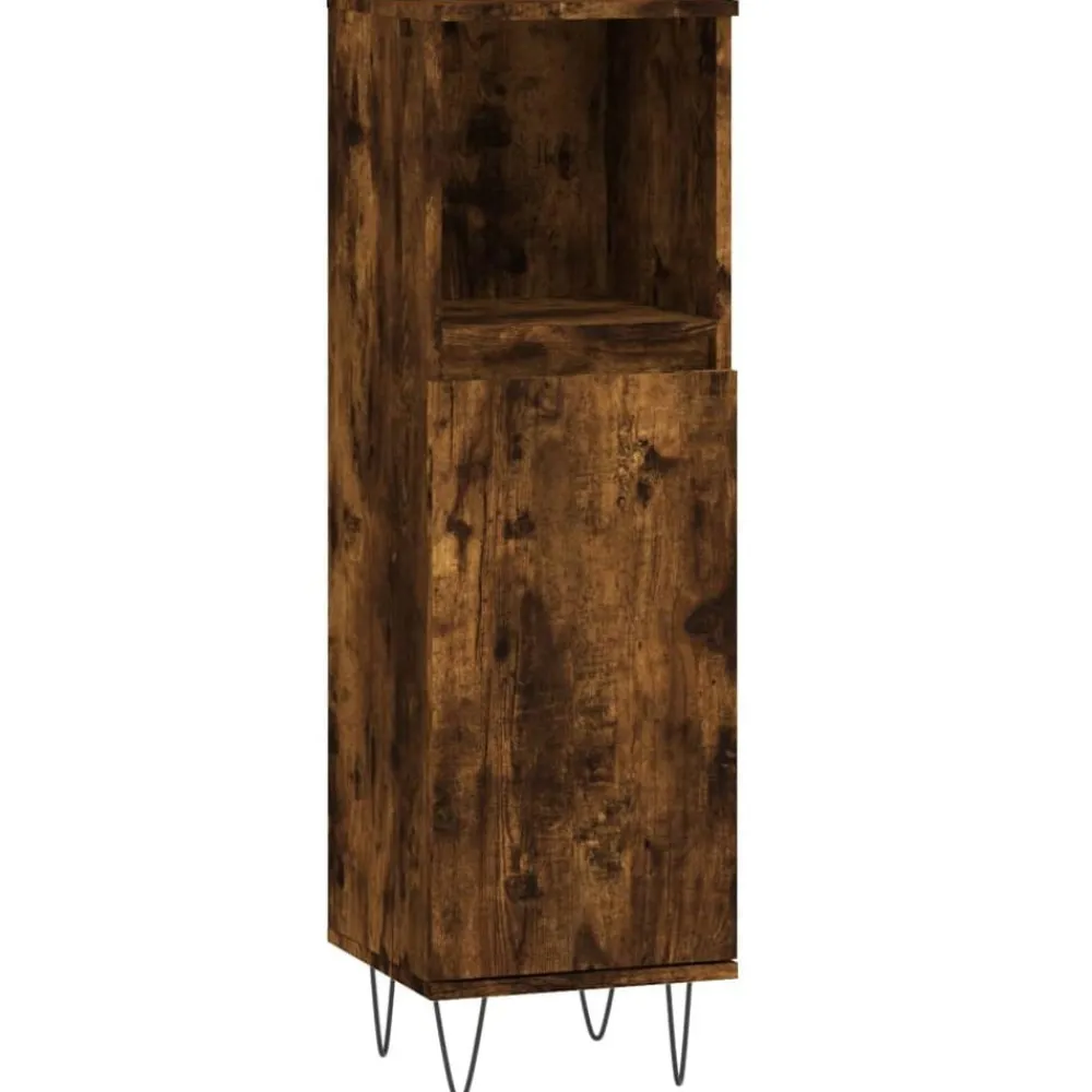 vidaXL Set de muebles baño 3 pzas madera contrachapada Roble ahumado New