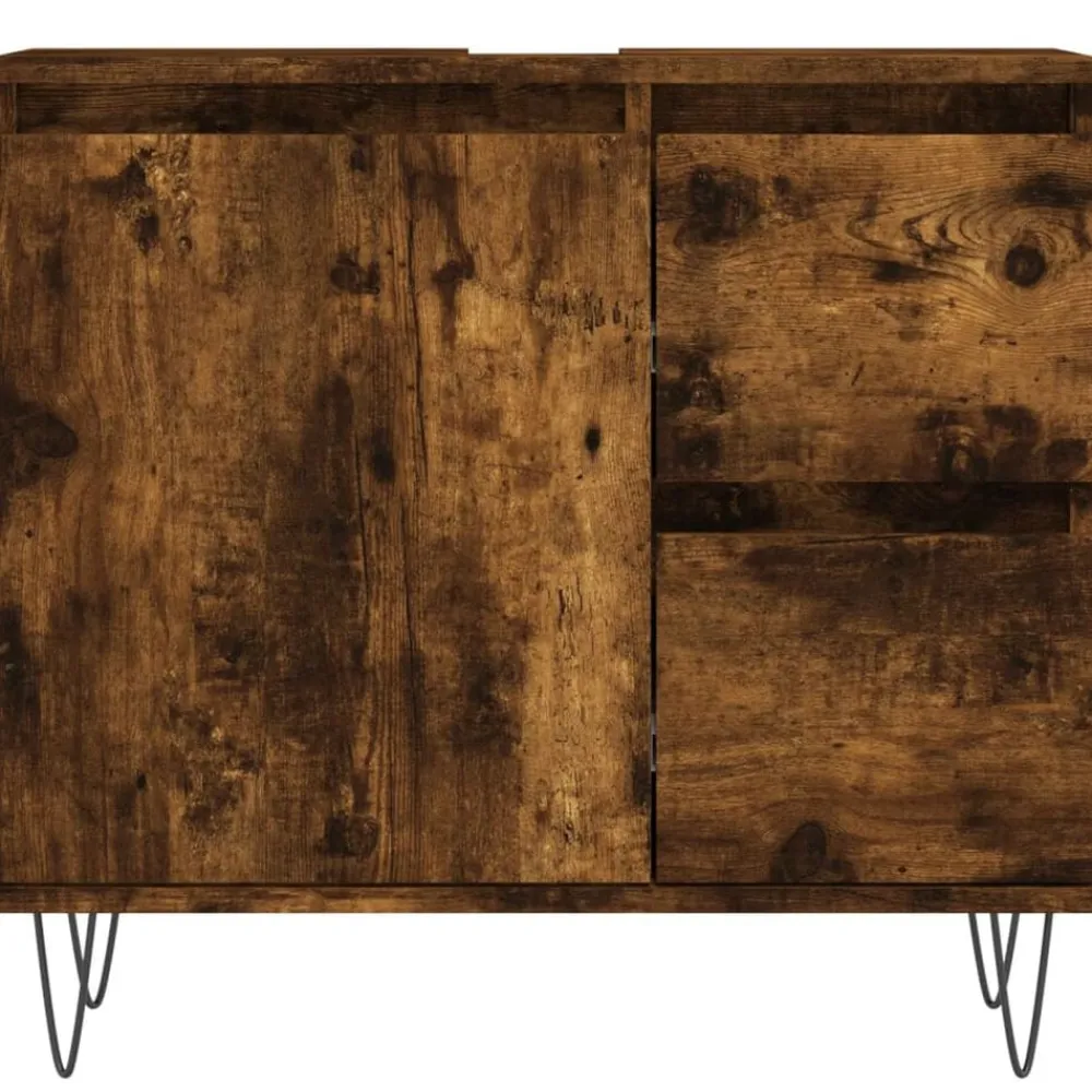 vidaXL Set de muebles baño 3 pzas madera contrachapada Roble ahumado New