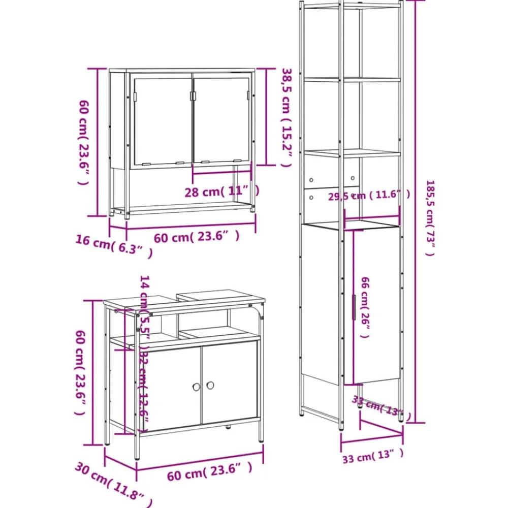 vidaXL Conjuntos De Muebles-Set de muebles baño 3 pzas madera contrachapada