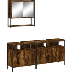 vidaXL Set de muebles baño 3 pzas madera contrachapada Roble ahumado Sale