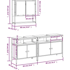 vidaXL Set de muebles baño 3 pzas madera contrachapada Roble ahumado Sale