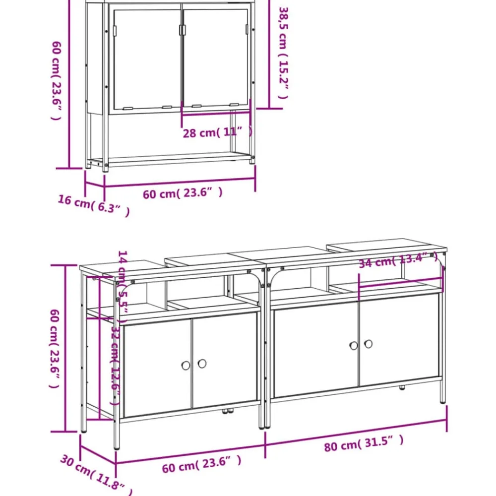 vidaXL Set de muebles baño 3 pzas madera contrachapada Roble ahumado Sale