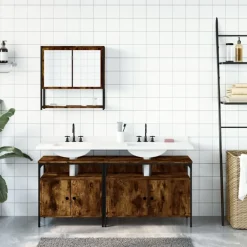 vidaXL Set de muebles baño 3 pzas madera contrachapada Roble ahumado Sale