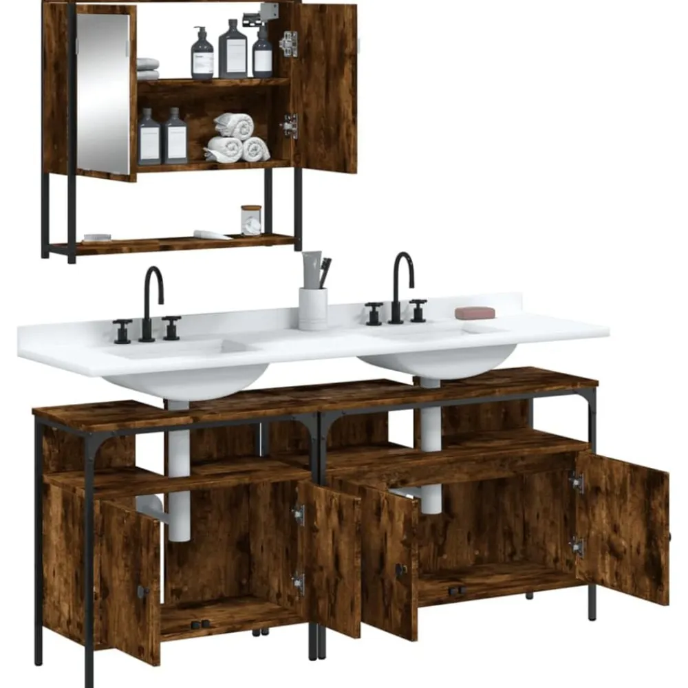 vidaXL Set de muebles baño 3 pzas madera contrachapada Roble ahumado Sale