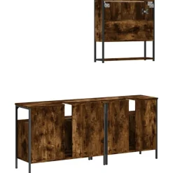 vidaXL Set de muebles baño 3 pzas madera contrachapada Roble ahumado Sale